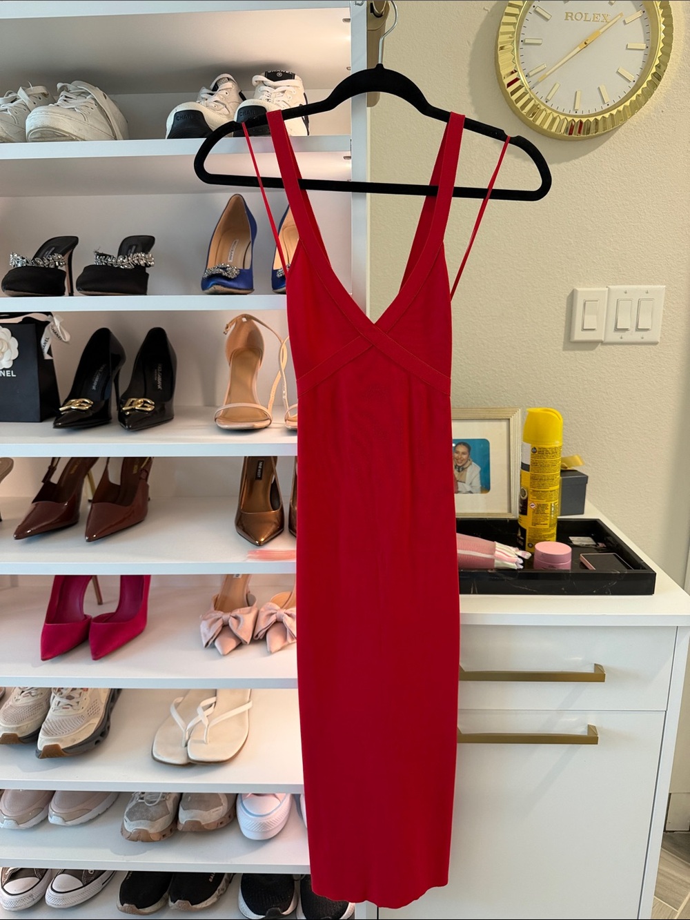 Zara Red Midi V-Neck Double-Strap Dress